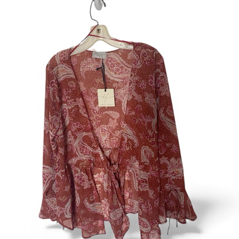 Dress Forum Paisley Tie Front Bell Sleeve Blouse NWT Size Medium
